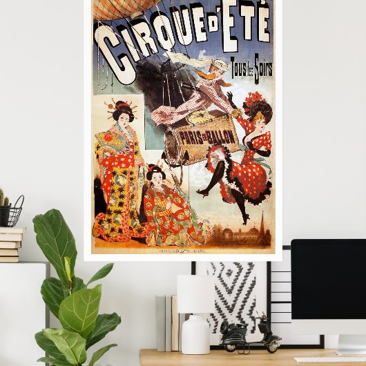 1890 Parisian Hot Air Balloon Print (Thuiskantoor)
