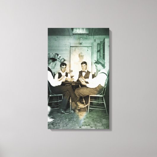 1890 Poker Game Mannen Gambling Kaarten Man Foto Canvas Afdruk (Voorkant)