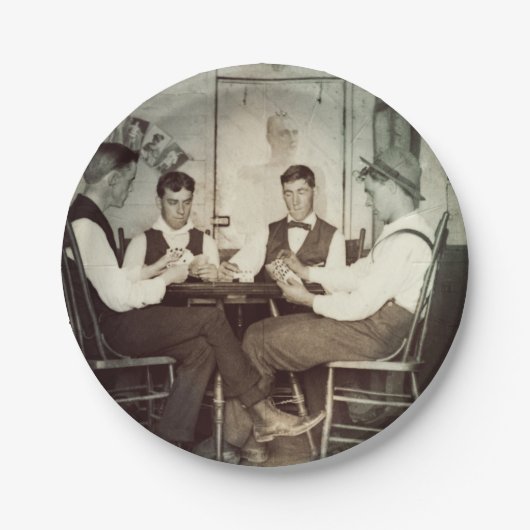 1890 Poker Game Mannen Gambling Kaarten Man Foto Papieren Bordje (Voorkant)