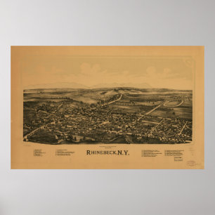 1890 Rhinebeck, NY Birds Eye Uitzicht Panorama Poster
