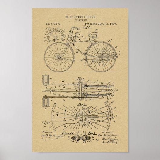 1890  stijlvolle vormgeving met wieltjes Kunstafdr Poster (Voorkant)