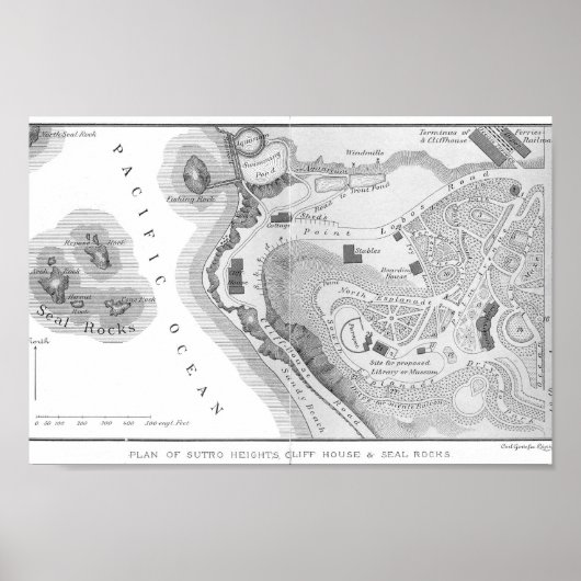 1890 Sutro Heights, San Francisco, nabijheidskaart Poster (Voorkant)