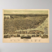 1890 Tacoma, WA Birds Eye Uitzicht Panorama Poster (Voorkant)