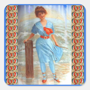 1890 Victoriaans dame op het strand Vierkante Sticker