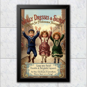 1890 Vintage Jolly Kids Kleding Reclame Poster