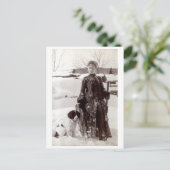 1890 Vrouw en haar Bretagne Hunting Dog Briefkaart (Staand voorkant)