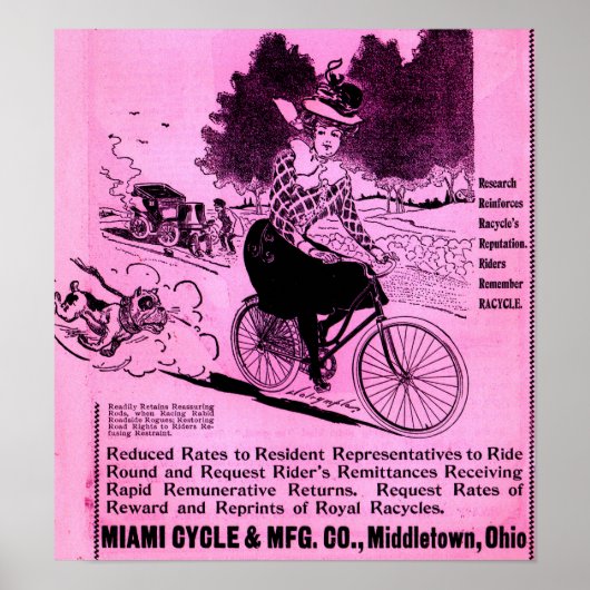 1890s fietsadvertentie The Racycle Poster (Voorkant)