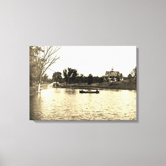 1890's Lords Park Elgin Illinois Lagoon Pavillion Canvas Afdruk (Voorkant)