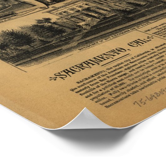 1890's Sacramento CA Birds Eye Uitzicht Panoramic  Poster (Hoek)