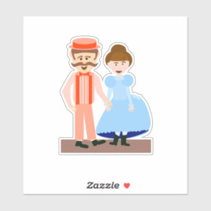 1890s Schattige paar Victoriaans stijl kleur Carto Sticker