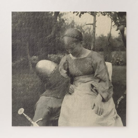 1890s stel in omhelzing zwart-wit foto legpuzzel (Verticaal)