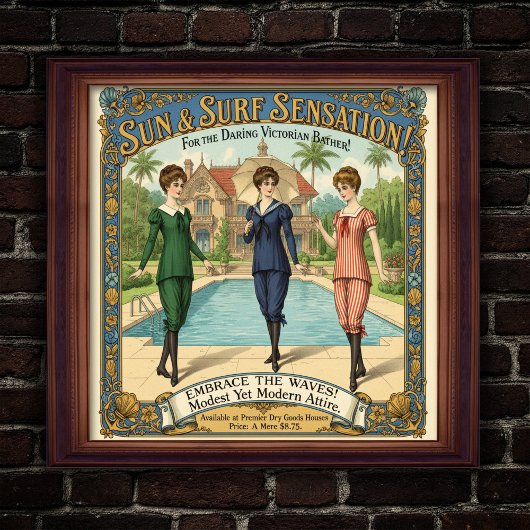 1890s Victoriaans Zwemkleding Advertentie Poster