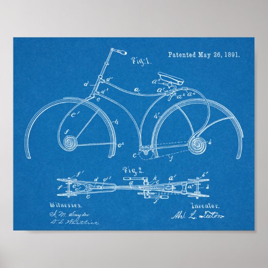 1891 Bicycle Lijst Design Patent Art Print (Voorkant)