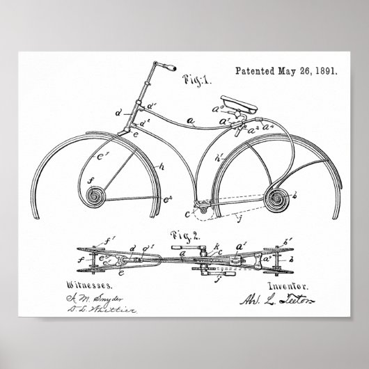 1891 Bicycle Lijst Design Patent Art Print (Voorkant)