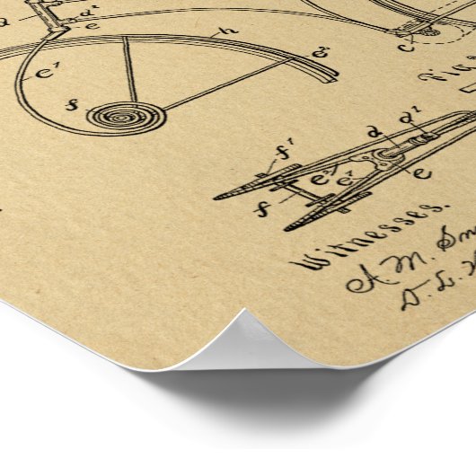 1891 Bicycle Lijst Design Patent Art Print (Hoek)