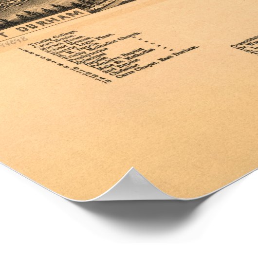 1891 Durham, NC Birds Eye Uitzicht Panoramic Map Poster (Hoek)