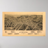 1891 Durham, NC Birds Eye Uitzicht Panoramic Map Poster (Voorkant)