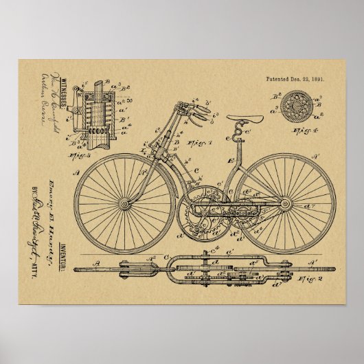 1891  fietsenwiel voor design-patentafdrukken poster (Voorkant)