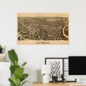 1891 Map of Fort Worth, Texas Birds Eye Uitzicht Poster (Thuiskantoor)