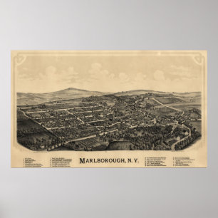 1891 Marlborough, NY Birds Eye Uitzicht Panoramic  Poster