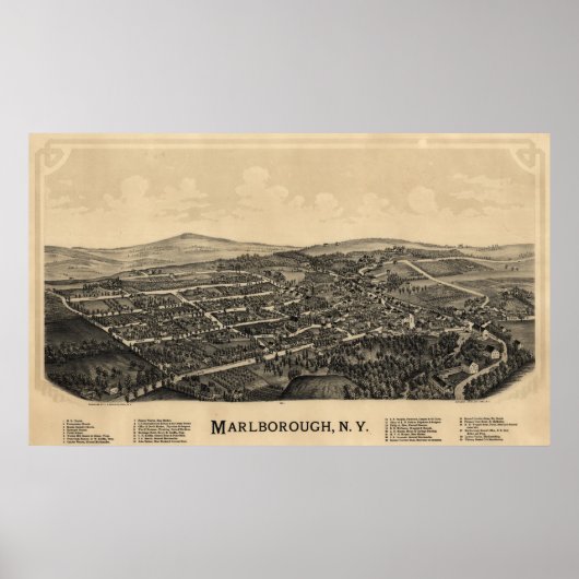 1891 Marlborough, NY Birds Eye Uitzicht Panoramic Poster (Voorkant)