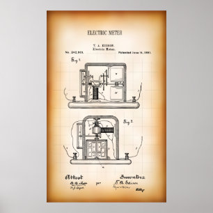 1891 PATENT VOOR METER VAN DE EERSTE ELEKTRICITEIT POSTER