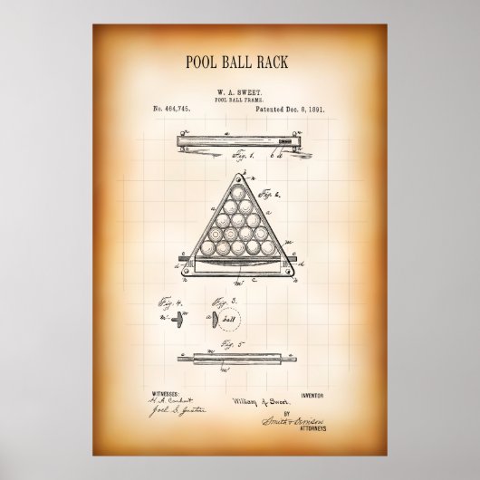 1891 POOL BALL RACK PATENT POSTER (Voorkant)