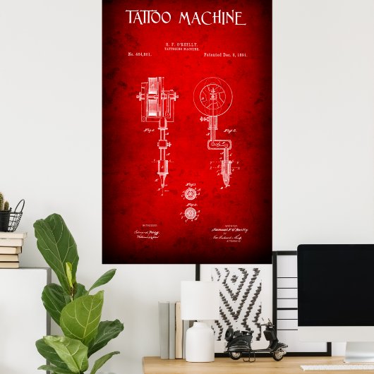 1891 TATTOO MACHINE PATENT POSTER (Thuiskantoor)