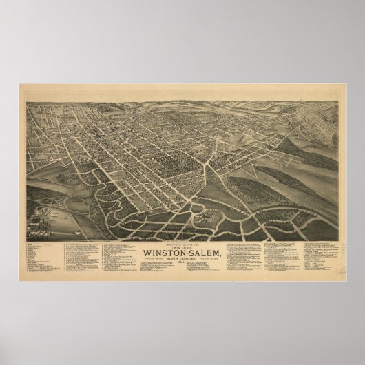 1891 Winston Salem NC Birds Eye Uitzicht Panoramic Poster (Voorkant)