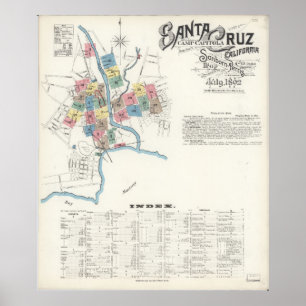 1892 Santa Cruz Californische kaart Poster