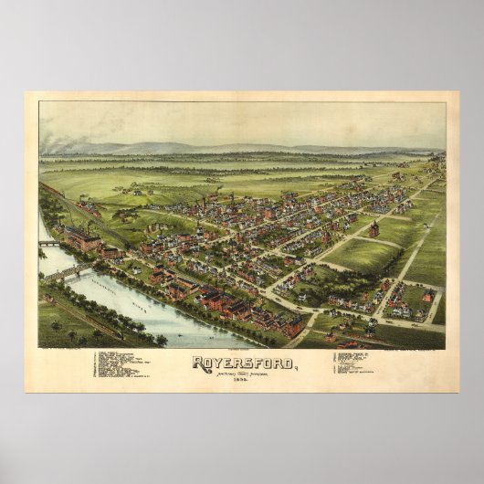 1893 Aerial Map Royersford PA Pennsylvania Poster (Voorkant)