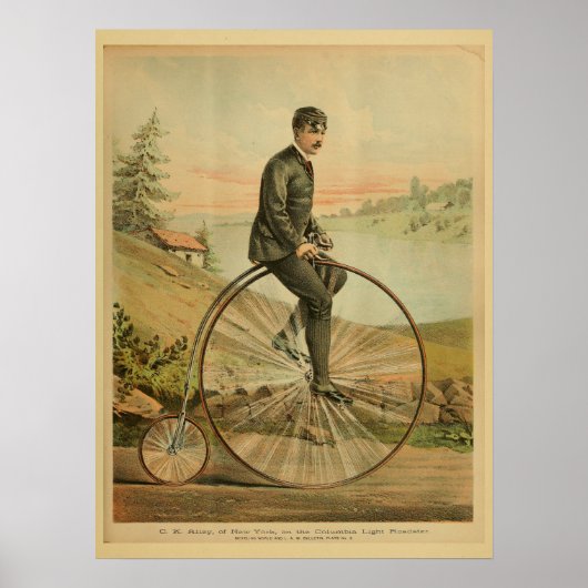 1893 Bicycle High Wheel Penny Farthing Art Print (Voorkant)