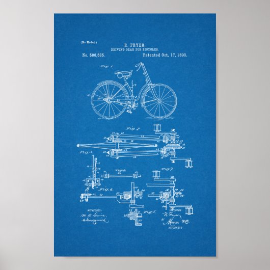 1893  blauwdruk voor fietsenritten afdrukken poster (Voorkant)