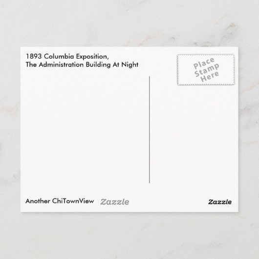 1893 Columbia Exposition, Administration Building Briefkaart (Achterkant)