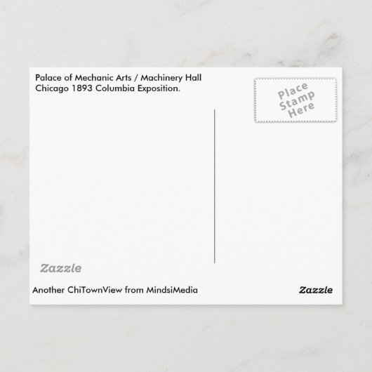 1893 Columbia Exposition, Palace of Mechanic Arts Briefkaart (Achterkant)