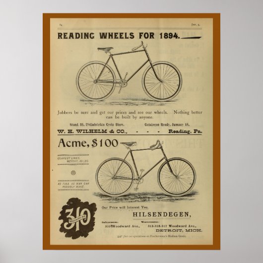 1893  fietsenmagazijn en kunstwerk Poster (Voorkant)