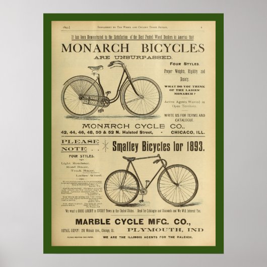 1893  monboogfietsen en kunstwerk Poster (Voorkant)