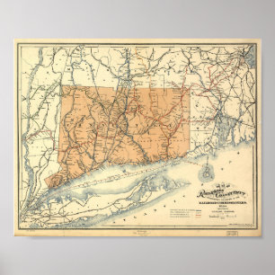 1893 Railways Map Connecticut,  Poster