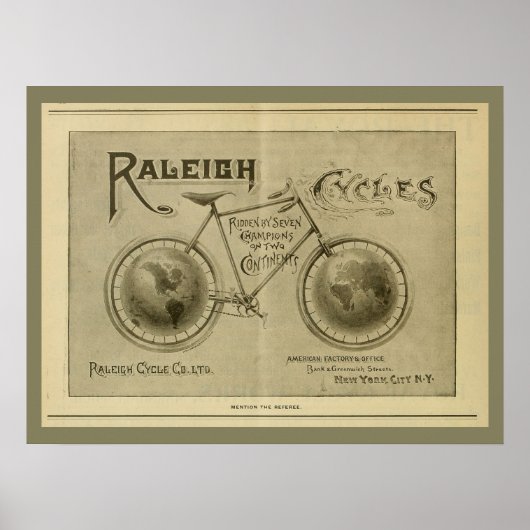 1893  Raleigh Bicycle Magazine Ad Poster (Voorkant)