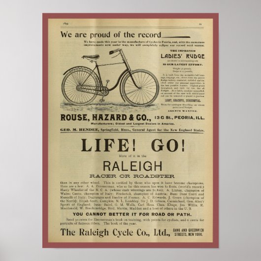 1893  Rudge Bicycle Magazine en Art Poster (Voorkant)