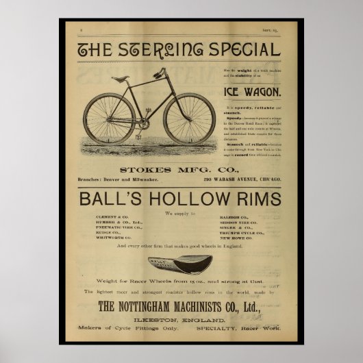 1893  sterling Bicycle magazine AD Poster (Voorkant)
