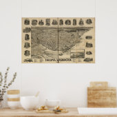 1893 Tacoma, WA Birds Eye Uitzicht Panorama Poster (Keuken)