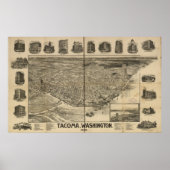 1893 Tacoma, WA Birds Eye Uitzicht Panorama Poster (Voorkant)