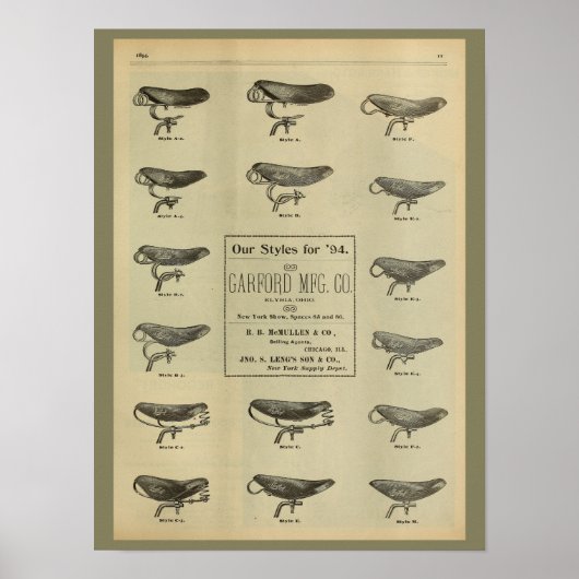 1893 Vintage Bicycle Seats Magazine Ad Art Poster (Voorkant)