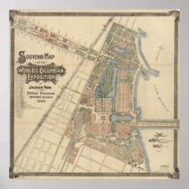 1893 World's Columbian Exposition Map, Chicago, IL Poster
