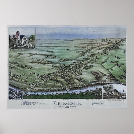 1894 Aerial Map Collegeville PA Pennsylvania Poste Poster (Voorkant)