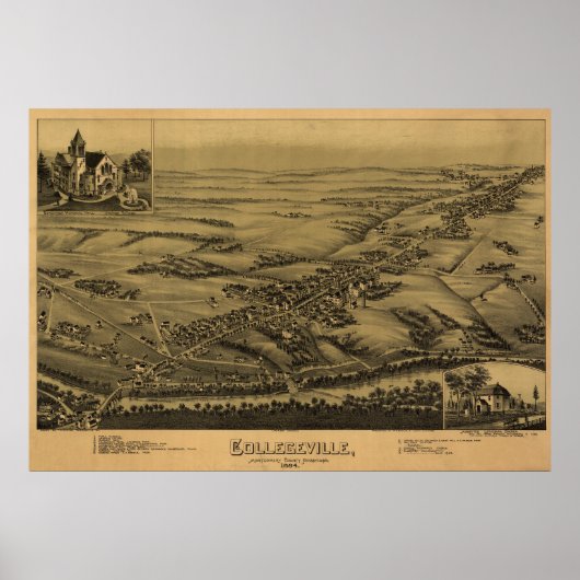 1894 Aerial Map Collegeville PA Pennsylvania Poster (Voorkant)