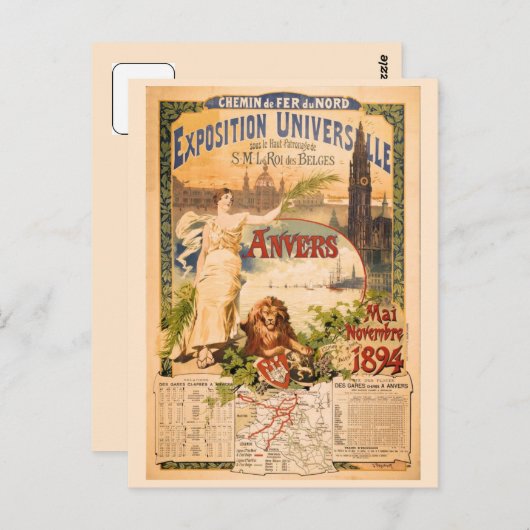 1894 Antwerpse Wereldtentoonstelling Briefkaart (Voorkant / Achterkant)