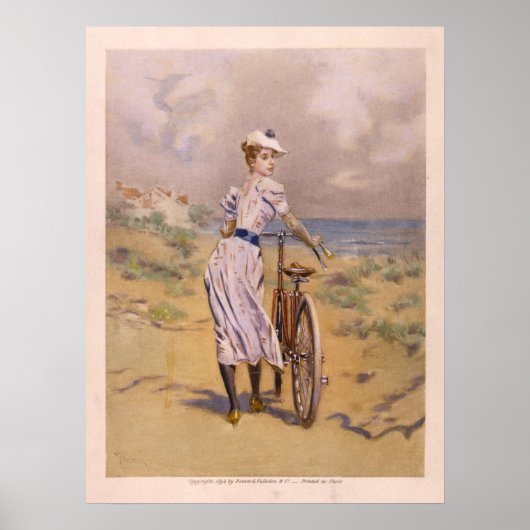 1894 Colour Bicycle & Art Print Girl Beach (Voorkant)
