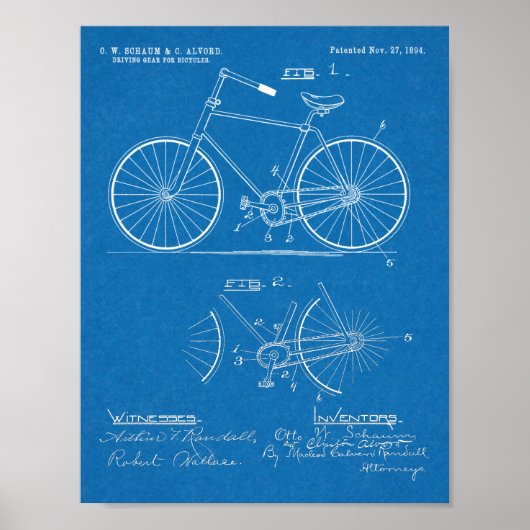 1894 Elliptical Gear Bicycle Design Patent Print (Voorkant)